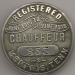 1915/16 Memphis Tennessee Registered Chauffeur