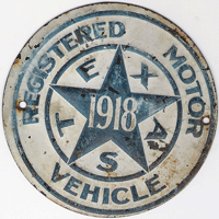 1918 Texas Registered Motor Vehicle