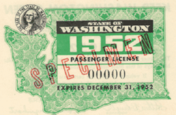 1952 Washington Passenger Registration Specimen sticker