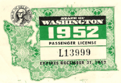 1952 Washington Passenger Registration sticker