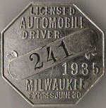 1934/35 Milwaukee Wisconsin Licensed Automobile Driver