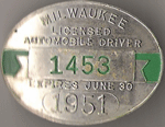 1950/51 Milwaukee Wisconsin Licensed Automobile Driver