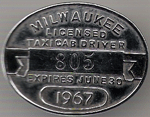 1966/67 Milwaukee Wisconsin Licensed Taxicab Driver