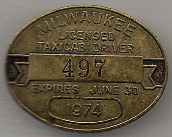 1973/74 Milwaukee Wisconsin Licensed Taxicab Driver