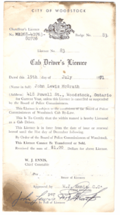 Woodstock Ontario 1971 Paper License