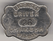 1933/34 Oshkosh Wisconsin Licensed Driver
