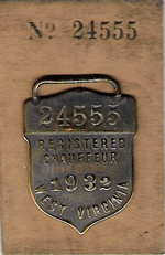 1932 West Virginia Registered Chauffeur badge