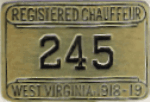 1918/19 West Virginia Registered Chauffeur